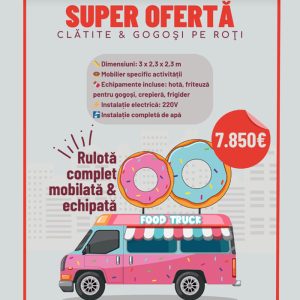 Rulota clătite și gogoși 3m X 2,3m x 2,3m complet echipată și utilată